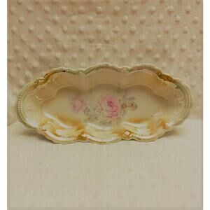 Vintage German Celebrate Rose Design Lusterware Long Oval Bowl